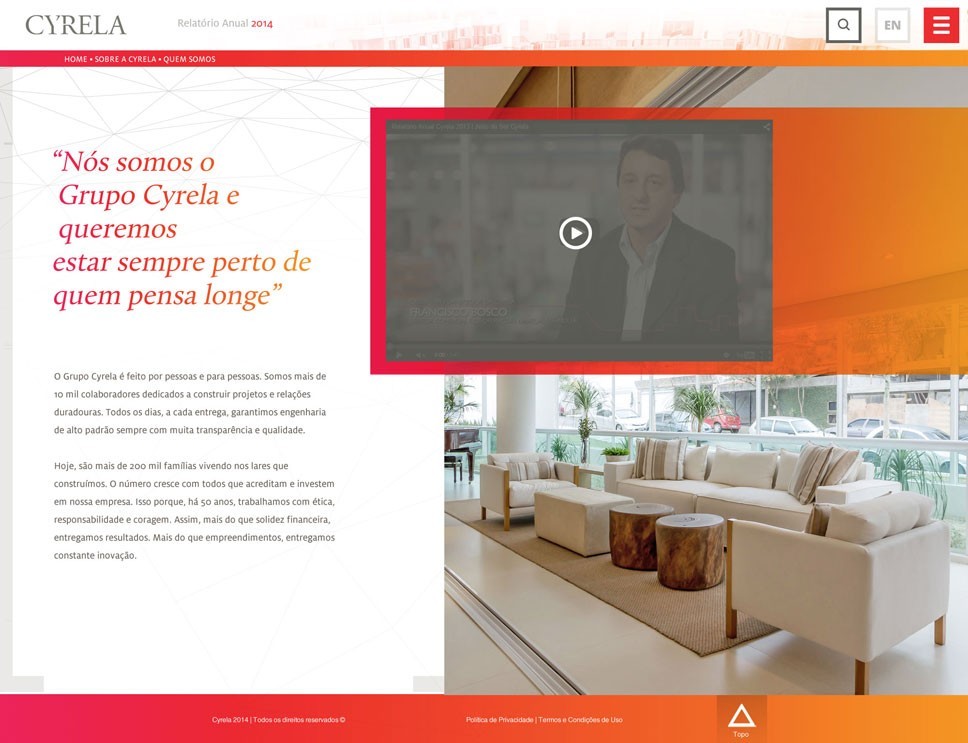 Criação do site Cyrela - Pagina Depoimentos