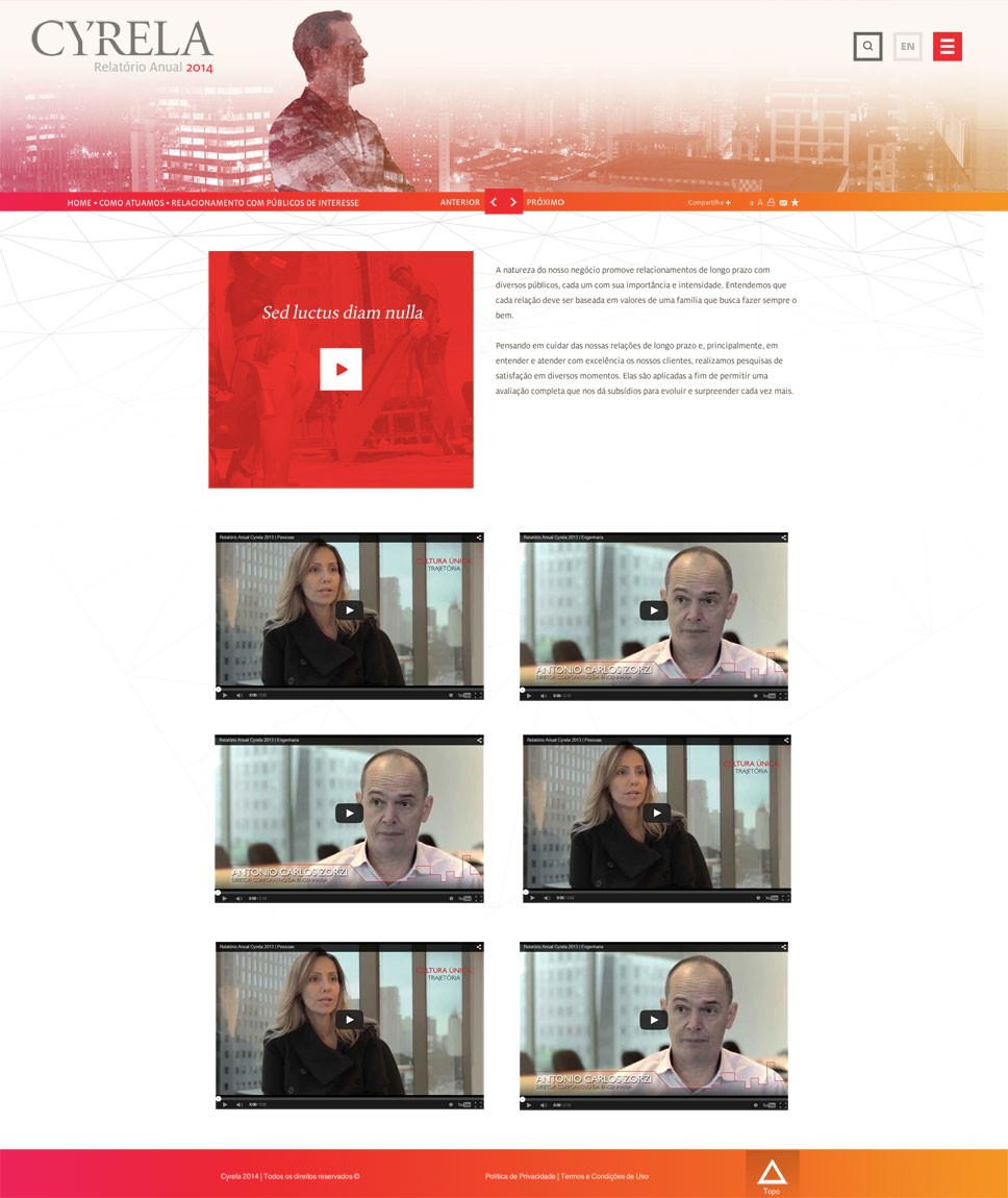 Criação do site Cyrela - Página de Vídeos